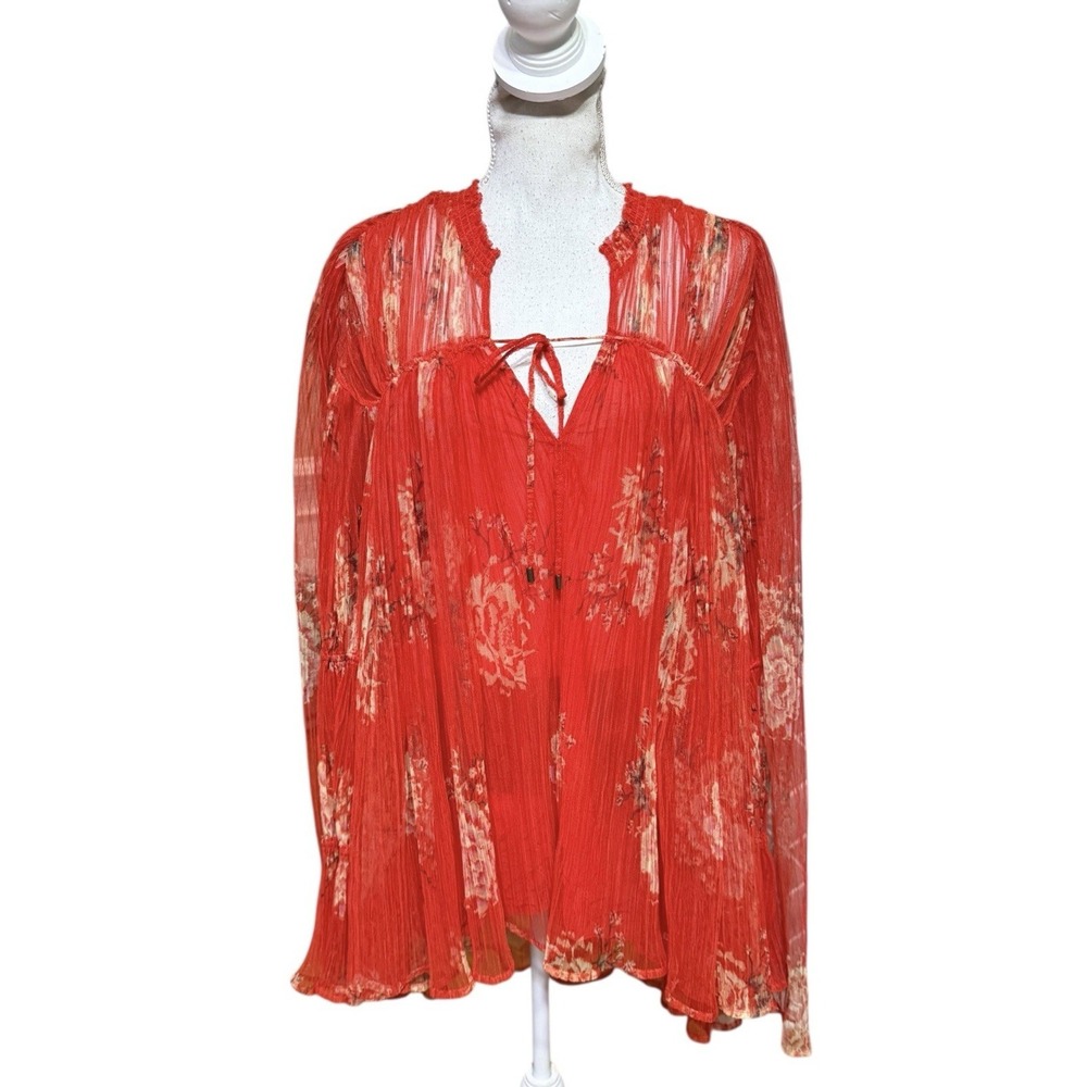 Free People Red Floral Pleated Tunic